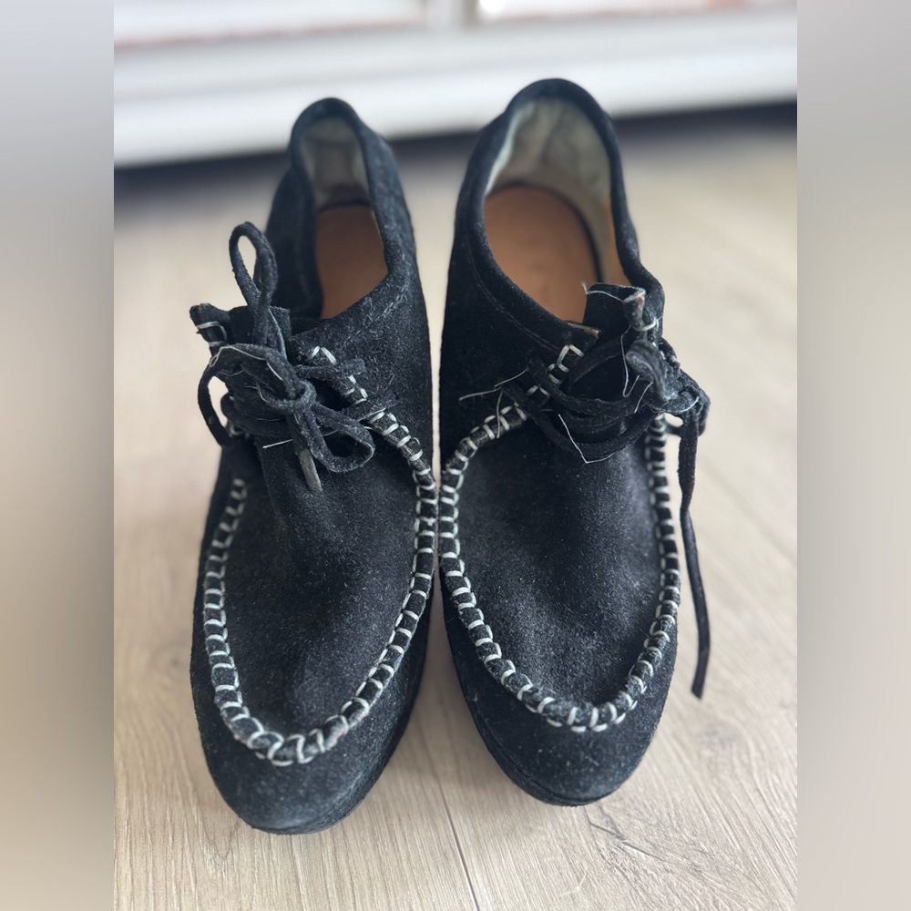 L.A.M.B. Black Leather Moccasin‎ High Heel Shoes - Picture 2 of 12